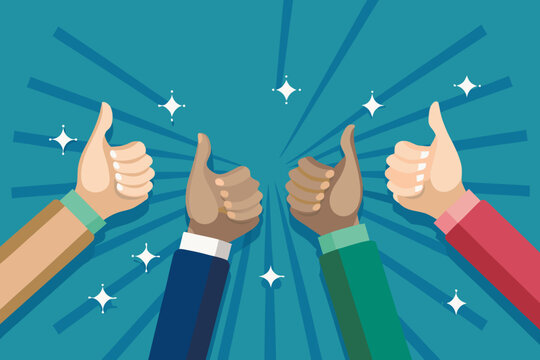 Diverse hands giving thumbs up vector illustration with blue background
