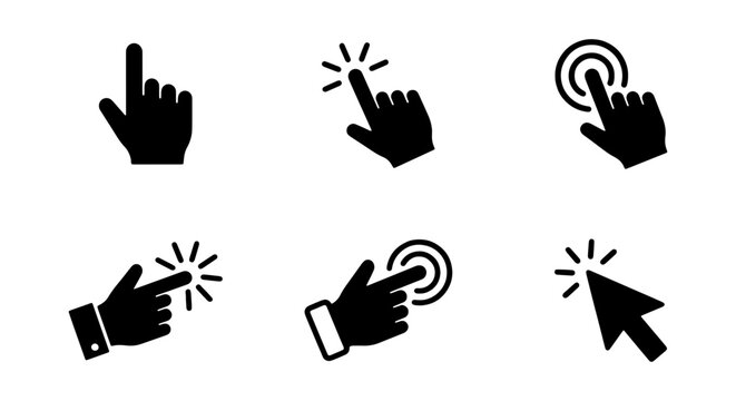 Hand icons, pointing fingers, cursor symbols, click signs, web graphics