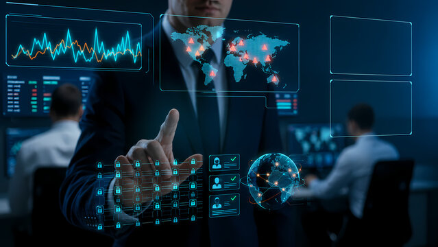 Cybersecurity data protection concept with secure digital shield interface and copy space