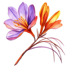 Saffron Branch, beautiful watercolor illustration with vivid colors and detailed vector style, isolated on a white background. © soltrex