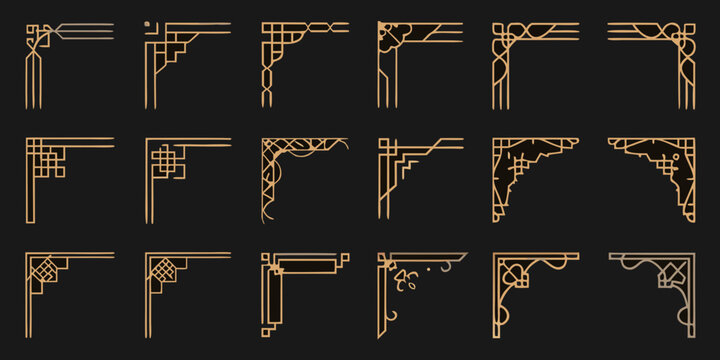 art deco corner ornaments collection geometric decorative design