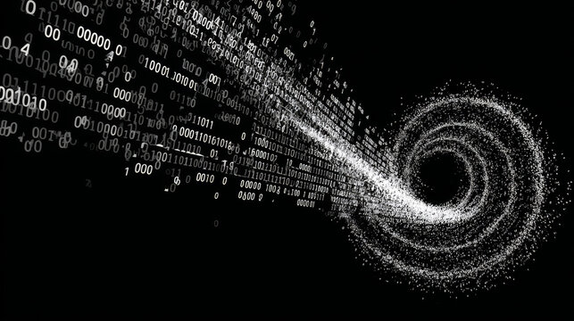 Binary Data Spiral Code Background | AI Analytics and Information Flow Concept with Digital Data Stream