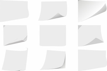 Fototapeta premium collection of curled paper sheets white background vector illustration