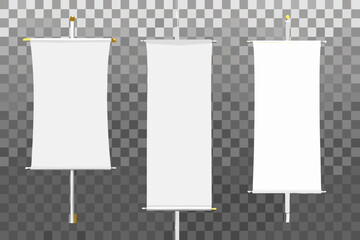 hanging fabric banners with metal stands on transparent background © Partha