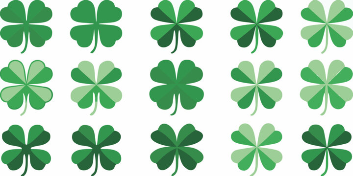 Collection of green four leaf clover vector illustrations on white background