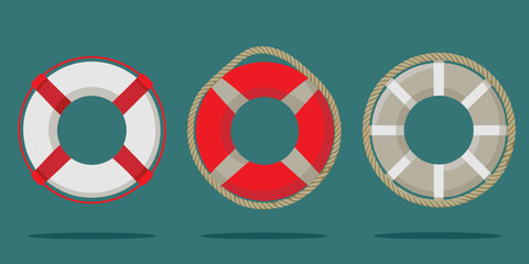life buoy icons collection nautical safety rings on teal background © Partha
