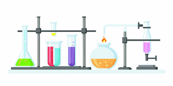laboratory glassware and equipment flat vector illustration on white background