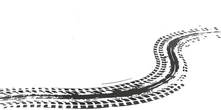 tire track path with winding tread pattern on black background