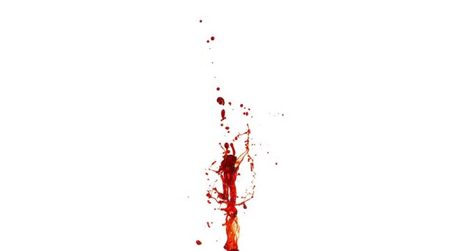 Blood Splash in Super Slow Motion. Isolated on White Background. High-Speed Cinematic Shot of Blood Droplets Splashing in the Air. 