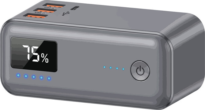 Powerbank displays a digital charge percentage for mobile device users.