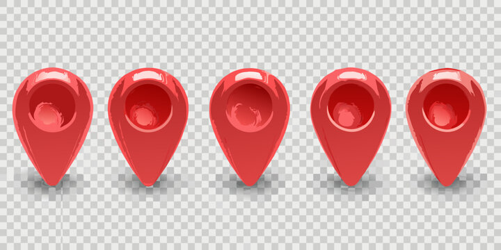 Red map pins collection 3d render with transparent background