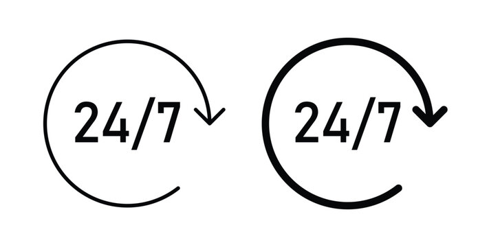 24 Hours a day service icon graphic designs pack. thin line icon set.