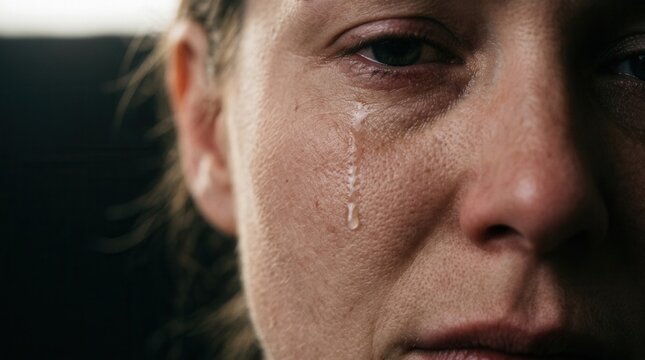Emotionally Charged Headshot of a Person with Tears, Displaying Sadness and Intense Feeling