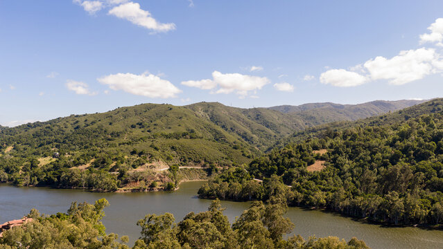 Aerial View of Rolling Green Hills and Rural Landscape in Gilroy California