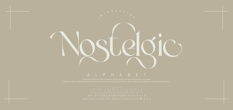 Nostelgic Beauty Luxury font alphabet logo. Typography beautiful fashion elegant classic letters serif italic fonts decorative wedding vintage retro logos. vector illustration