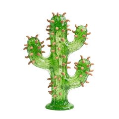Fototapeta premium Glass cactus sculpture with beige spikes isolated on transparent background.