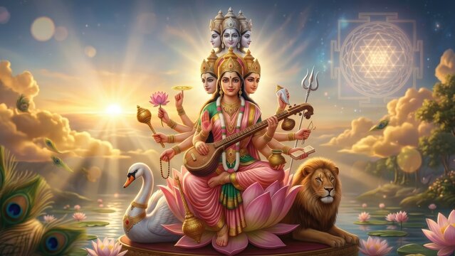 Gayatri Mata Tridevi Form &ndash; Lakshmi Saraswati Parvati Divine Union