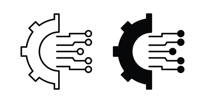 Digital technology gear icon graphic designs pack. thin line icon set.