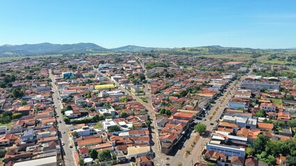 Obraz premium Aerial view of the main avenue of Rialma city on May, 2026. Rialma, Goias, Brazil