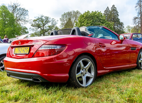 Earsham, Norfolk, UK - May 03 2026. Mercedes Benz SLK 200 Sport AMG convertible on display at a free to enter and available to all classic car event