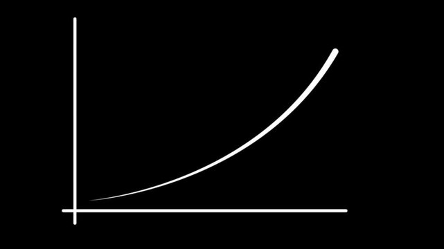 Exponential growth line graph animation on black background, for business data, visualization chart