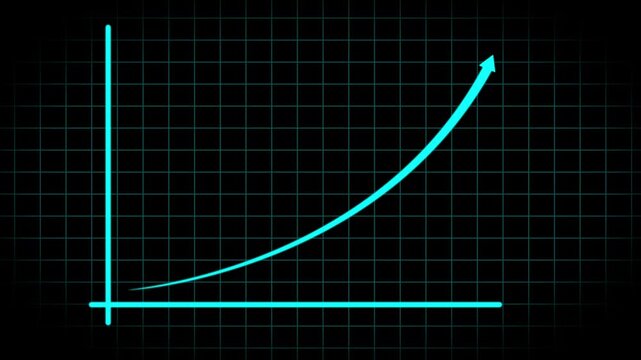 Financial growth chart with upward trending arrow on digital grid background, graph