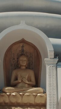 Japanese Peace Temple In Rumassala, Galle, Sri Lanka. Close Up Famous Landmark And
