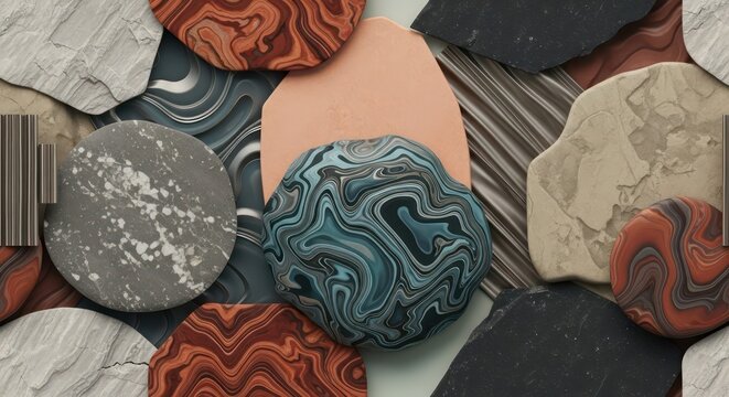 Variety of colorful stone slices pattern.
