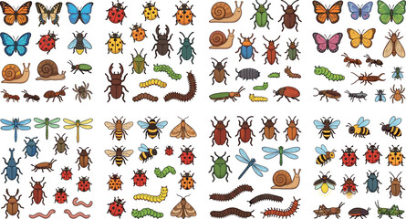 Set of Hand-Drawn Insects, Bugs, and Butterflies in Various Styles for Nature, Wildlife, and Entomology Themes © MstHura