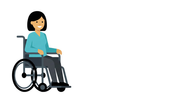 Illustrated young asian female smiling in wheelchair on white background