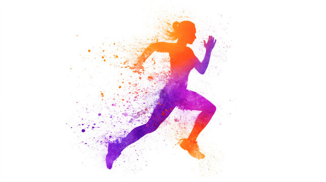 Female athlete silhouette in dynamic motion with vibrant color splash