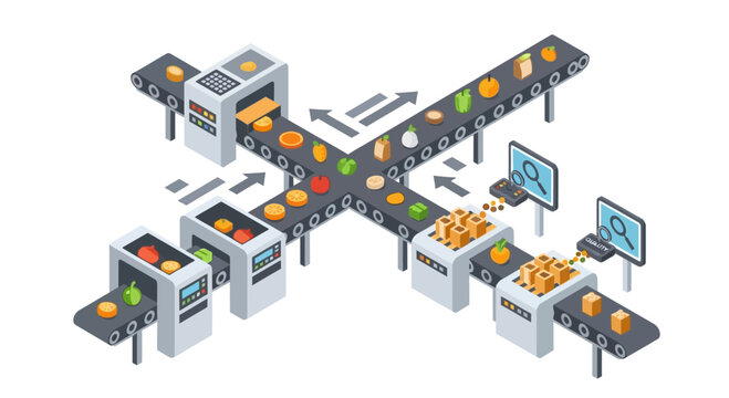 Automated Food Production Conveyor Sorting And Packaging Machines.