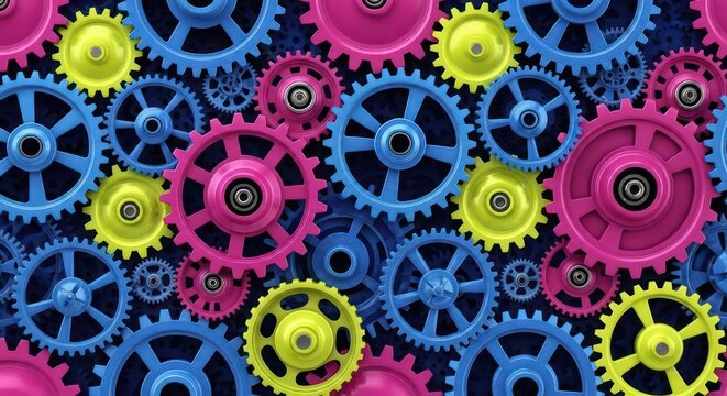 Colorful gears background industrial technology.