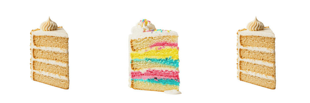 Colorful Rainbow Layered Cake Slice Isolated on Transparent Background for Birthday and Party Celebration Design