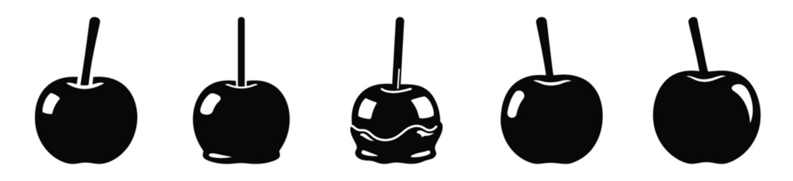 Big set of candy apple silhouettes black icon and character. Halloween Vector icons illustration on white background.