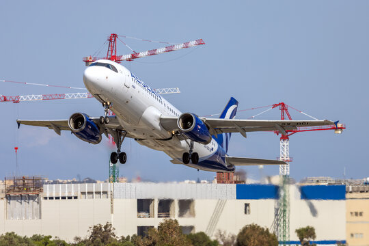 Luqa, Malta - May 3, 2026: Aegean Airlines Airbus A320-232 (Reg.: SX-DGI) departing back to Athens.