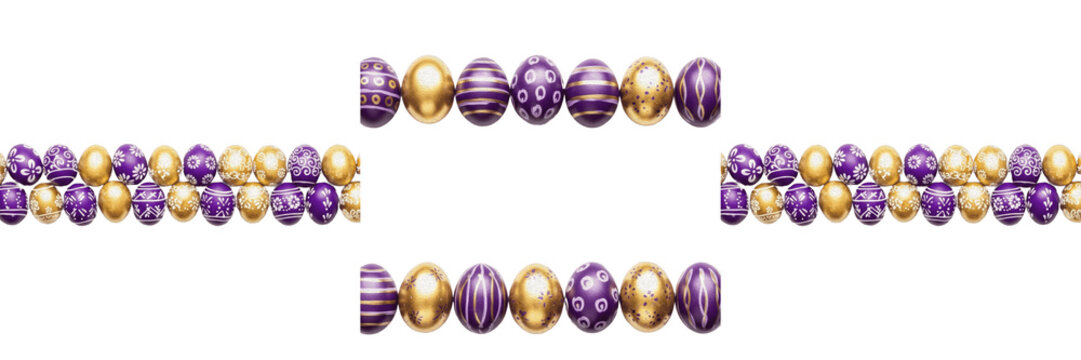 Decorative Easter Egg Frame with Top and Bottom Borders Isolated on Transparent Background for Festive Spring Graphics