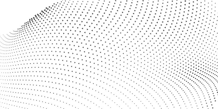 Abstract black triangle wave pattern with flowing perspective halftone geometric background