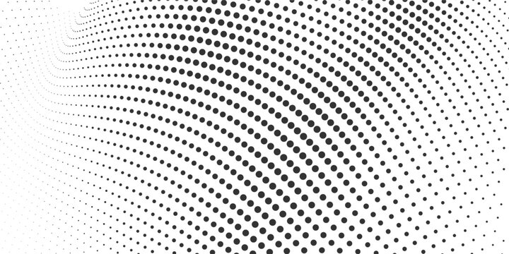 Abstract black halftone dot wave pattern flowing perspective gradient background