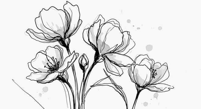 Elegant floral illustration black and white botanical drawing for design