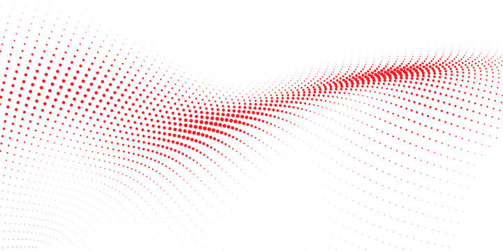Vibrant dynamic red dot pattern forming an intricate abstract wave on a pristine white background a captivating digital artwork showcasing movement and contemporary design