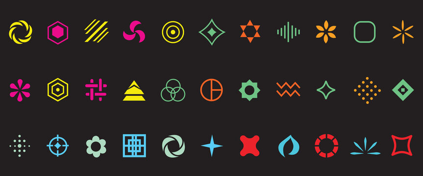 Abstract set geometric forms for modern logo design emblem with y2k basic shapes and bold icon.