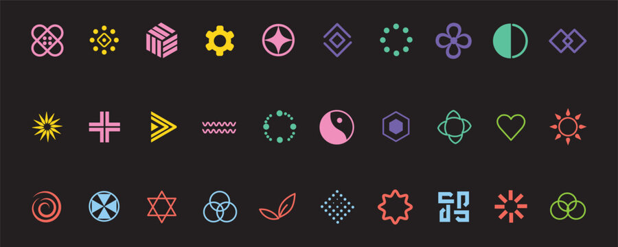 Set with different Y2k elements for design.Trendy geometric brutalism forms, memphis elements. Simple shapes forms, symbols and frames y2k style.