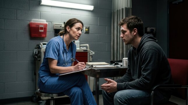 Medical Consultation In A Stark Room Examining Patient Concerns And Well-being