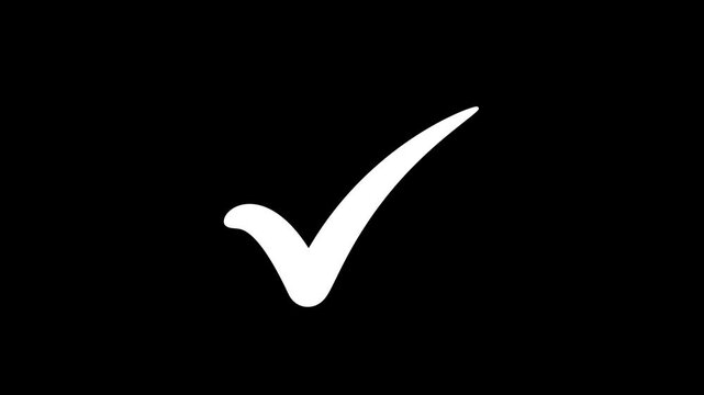 White Tick Mark Animated Icon on Black Background &ndash; 3D Check Mark for Approval and Success in 4K