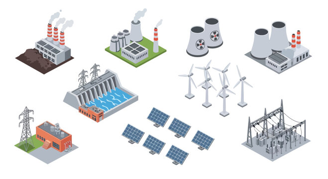 Isometric Power Generation Facilities Including Renewable And Conventional Plants.