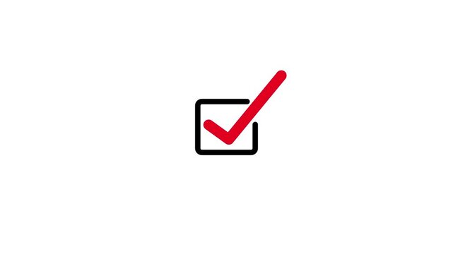 Red Check Mark Inside Square Box Animated Icon on White Background for Correct, Approval and Selection