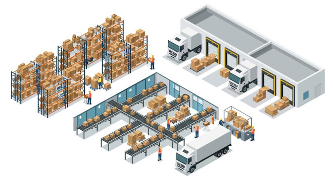 Warehouse Logistics Distribution Center Conveyor And Shelving.