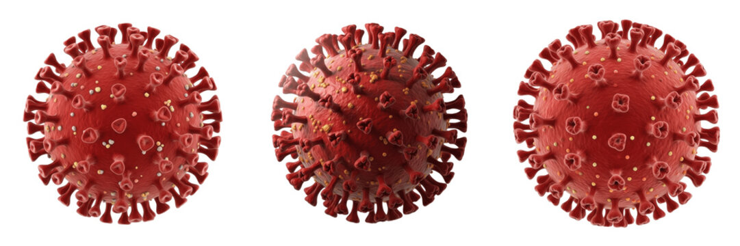 Set and collection of red coronavirus cell isolated on white background
