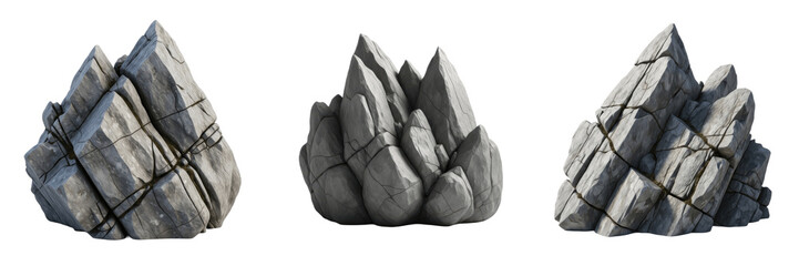 Set and collection of grey rocks stone isolated on white background  © miniworld